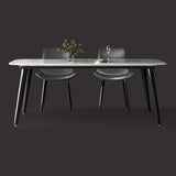 Contemporary Style Marble Dining Set with White Table and 4 Black Legs Base for Home Use Clearhalo 'Dining Room Sets' 'Dining Tables & Seating' 'dining_room_set' 'furn' 'furn_dining_room_set' 'Furniture' 'furniture_dining_room_set' 'Kitchen & Dining Furniture' 'kitchen&dining_furn' 'kitchen' 1200x1200_78ff820d-4951-44f3-a6d2-7f879d87d063