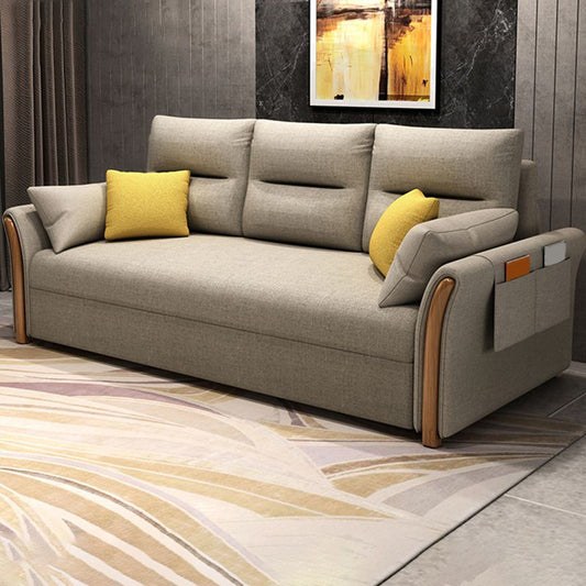 Flared Arm Sofa Bed Gray Linen Sewn Pillow Back Folding Sofa with Storage Clearhalo 'furn' 'furn_sofas' 'Furniture' 'Living Room Furniture' 'Sofa' 'sofas' 1200x1200_7900973c-9bf8-41ea-8fba-96ad6a726e66