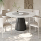 Solid Wood Pedestal Dining Table Oval Stone Top Dining Table in White