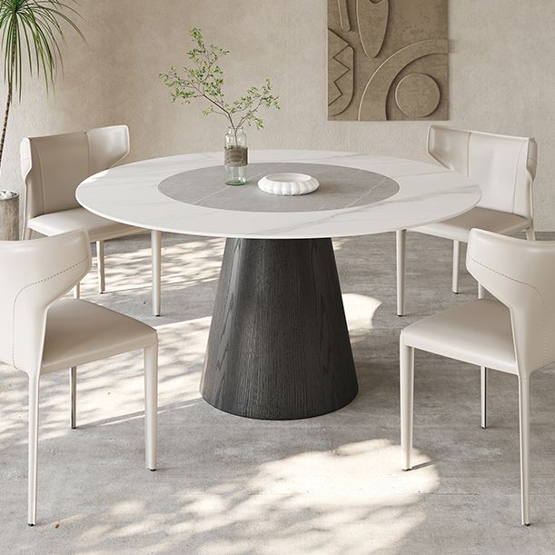 Solid Wood Pedestal Dining Table Oval Stone Top Dining Table in White