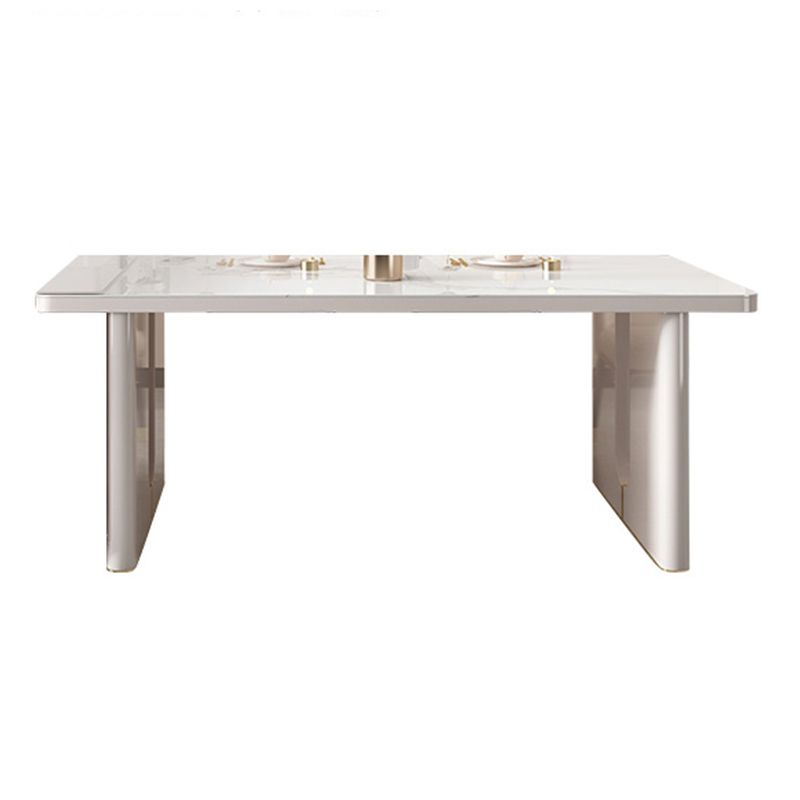 Table de salle à manger rectangulaire à double caisson Table de salle à manger en pierre et bois