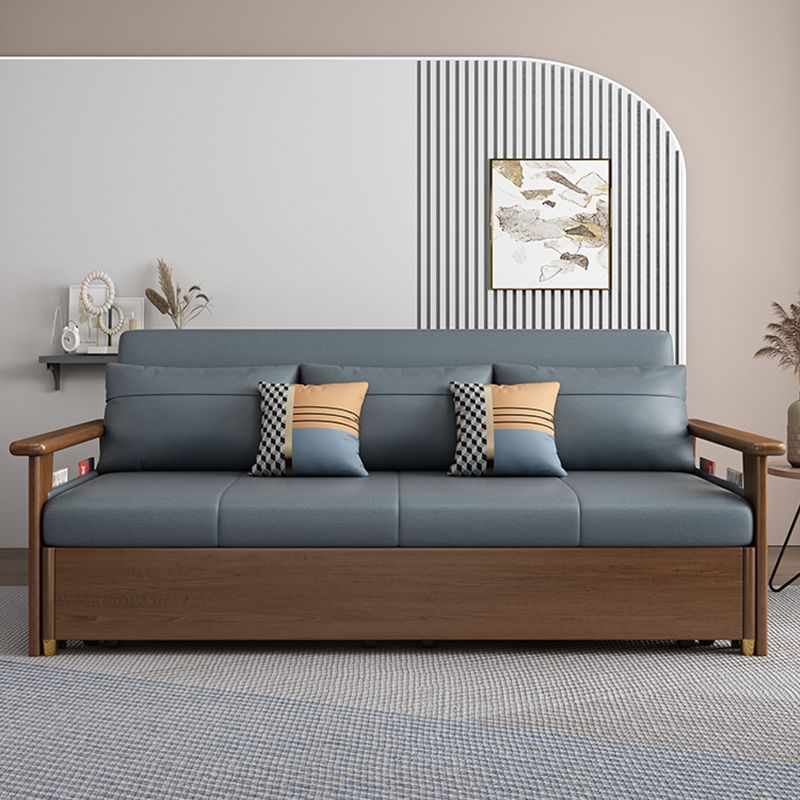 Convertible Square Arm Sofa with Pillows Faux Leather Sofa Bed in Blue Clearhalo 'furn' 'furn_sofas' 'Furniture' 'Living Room Furniture' 'Sofa' 'sofas' 1200x1200_7909432a-9a38-40b8-a128-e04c920e4239