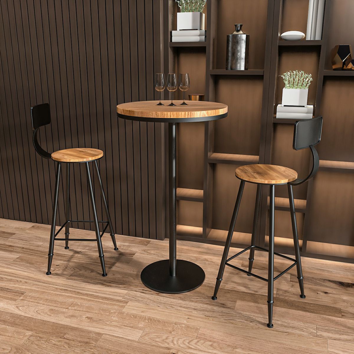 Modern Round Bar Table Set 1/3 Pcs Solid Wood Bar Table and Leather Upholstered Stools Clearhalo 'Bar Furniture' 'furn' 'furn_home_bar_bar_sets' 'Furniture' 'Home Bars & Bar Sets' 'home_bar_bar_sets' 'Kitchen & Dining Furniture' 1200x1200_790bcdd0-4271-495e-a24c-72cf85bc1164