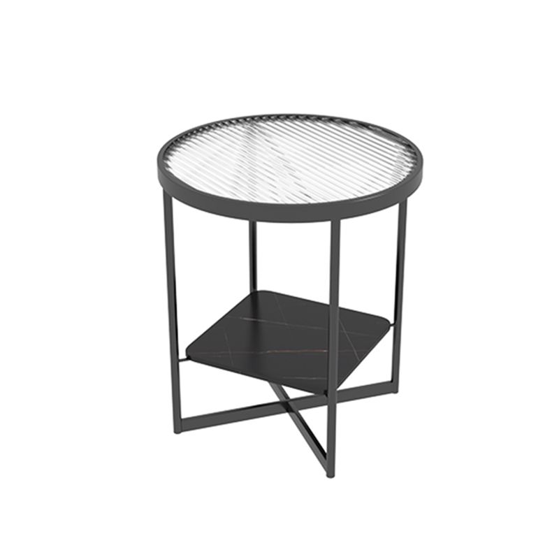 Modern Glass Side End Table Metal Cross Legs Round Corner Table