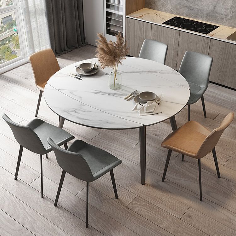 Round Dining Table Contemporary Style Drop Leaf Dinner Table with 4-foot Clearhalo ' dining_table' 'Dining Tables & Seating' 'Dining Tables' 'furn' 'furn_dining_table' 'Furniture' 'furniture_dining_table' 'Kitchen & Dining Furniture' 'kitchen&dining_furn' 'kitchen' 'kitchen_dining_table' 1200x1200_791c7900-b600-43d9-bed5-023f2cf240ae