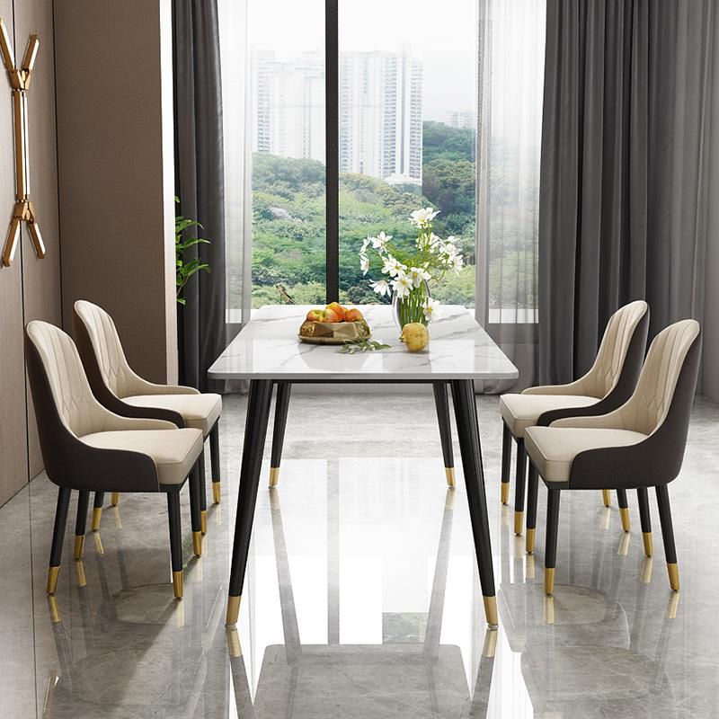 Black 4-foot Metal Dining Table Modern Stone Top Rectangle Dinette Table Clearhalo 'Dining Tables & Seating' 'Dining Tables' 'dining_table' 'furn' 'furn_dining_table' 'Furniture' 'furniture_dining_table' 'Kitchen & Dining Furniture' 1200x1200_791f2570-f9f5-4f52-a464-b4aa2b9c99f3