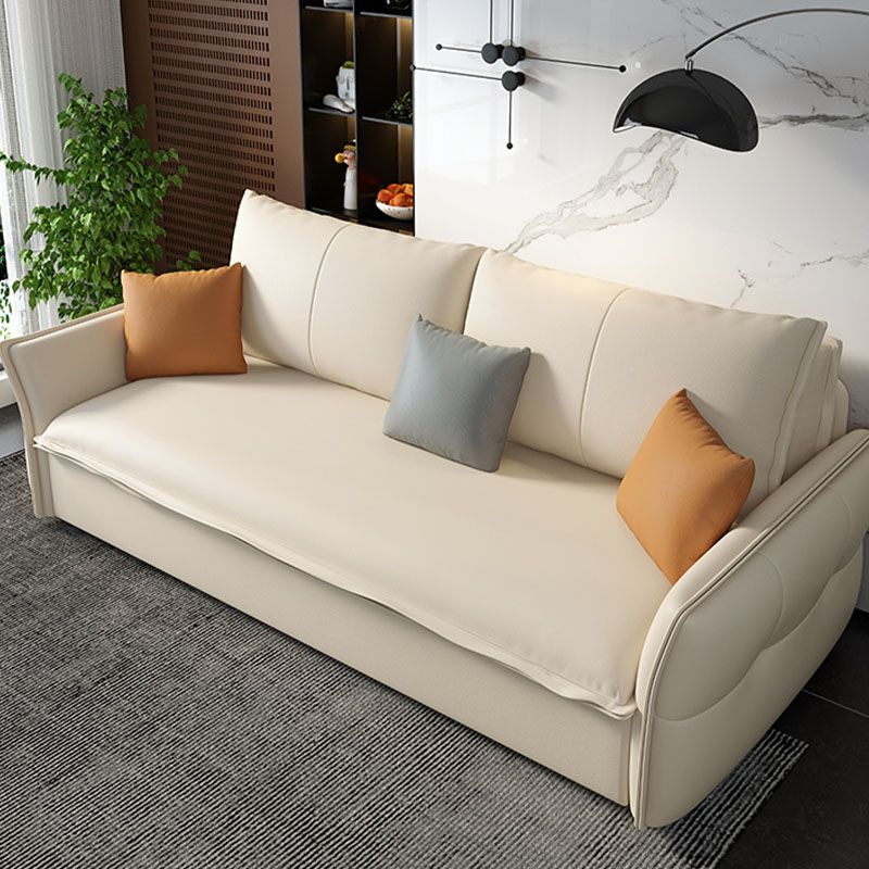 White Sofa Bed Faux Leather Square Arm Standard Bed Settee with Storage Clearhalo 'furn' 'furn_sofas' 'Furniture' 'furniture_sofas' 'kitchen' 'kitchen_sofas' 'Living Room Furniture' 'Sofa' 'sofas' 1200x1200_7921f7be-4bb3-4dae-9372-27b3c83955f4