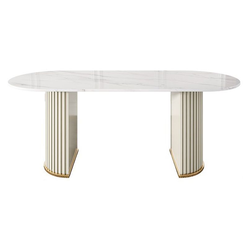 Oval Sintered Stone White Table Luxury Double Pedestal Table for Dining Room Clearhalo ' dining_table' 'Dining Tables & Seating' 'Dining Tables' 'furn' 'furn_dining_table' 'Furniture' 'furniture_dining_table' 'Kitchen & Dining Furniture' 'kitchen&dining_furn' 'kitchen' 'kitchen_dining_table' 1200x1200_792421d1-aeec-4a10-9bb3-a4267f080b1a