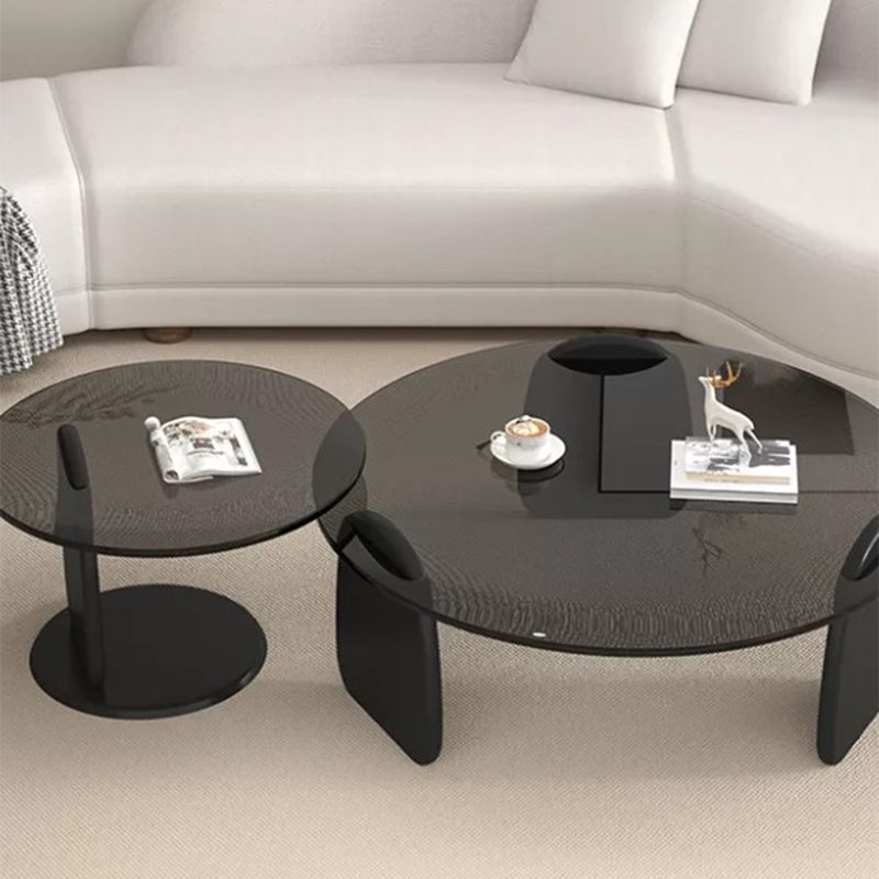 3 Legs Coffee Cocktail Table with Round Glass Top Contemporary Clearhalo 'Coffee & Accent Tables' 'Coffee Tables' 'coffee_tables' 'furn' 'furn_coffee_tables' 'Furniture' 'Living Room Furniture' 1200x1200_7928cdcd-b99c-4a37-8637-bf56b4c84cfd
