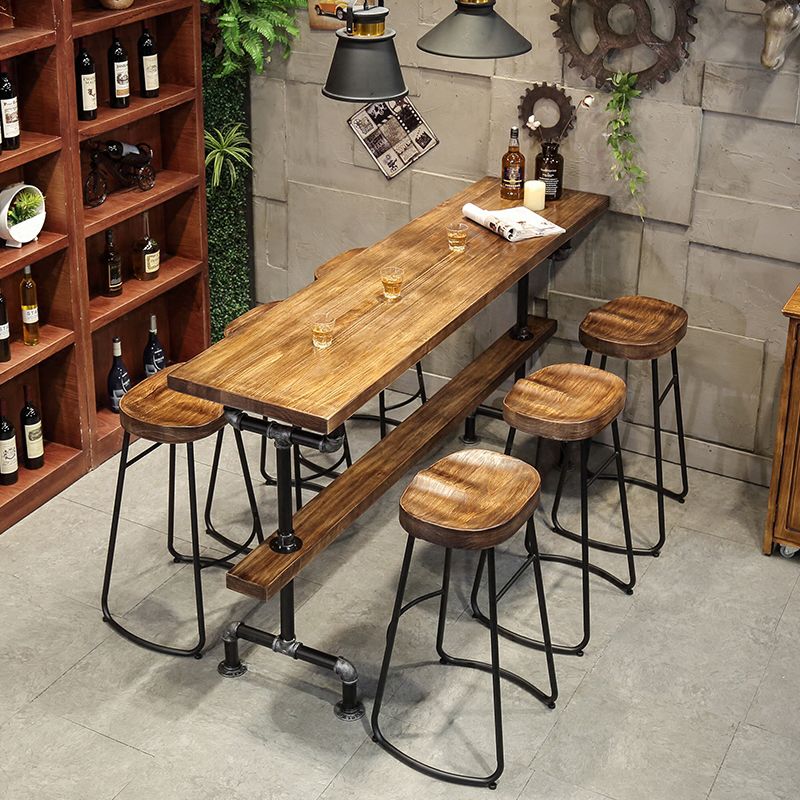 Industrial Style Wood Bar Height Table with Rectangle Table Top Trestle Table - 42" H Clearhalo 'Bar Furniture' 'Bar Tables' 'bar_tables' 'furn' 'furn_bar_tables' 'Furniture' 'furniture_bar_tables' 'Kitchen & Dining Furniture' 1200x1200_79290a84-e27a-4221-a79d-d835bdb6fd74
