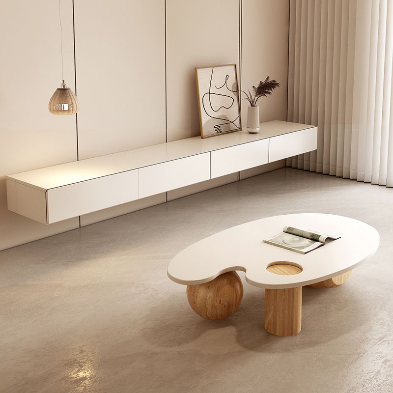 Solid Wood Coffee Table Modern Natural & White Geometric Cocktail Table Clearhalo 'Coffee & Accent Tables' 'Coffee Tables' 'coffee_tables' 'furn' 'furn_coffee_tables' 'Furniture' 'Living Room Furniture' 1200x1200_792b9d0a-9bb0-4a6f-9ff6-c6e5fb65a2f0