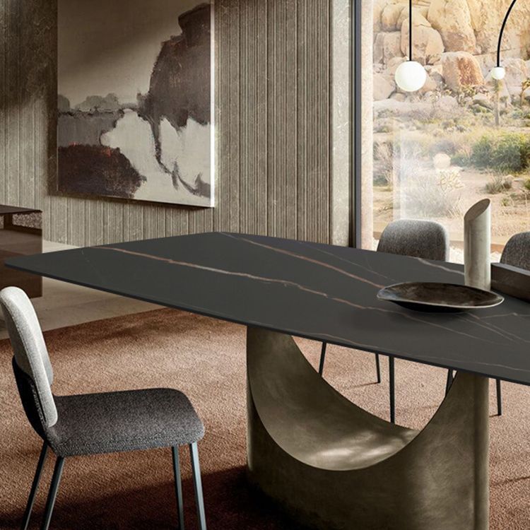 Metal Traditional Luxury Rectangle Dining Table Black Sintered Stone Indoor Table with Pedestal Clearhalo ' dining_table' 'Dining Tables & Seating' 'Dining Tables' 'furn' 'furn_dining_table' 'Furniture' 'furniture_dining_table' 'Kitchen & Dining Furniture' 'kitchen&dining_furn' 'kitchen' 'kitchen_dining_table' 1200x1200_792ce08d-436a-46fd-88bc-668ac1eb5dcc