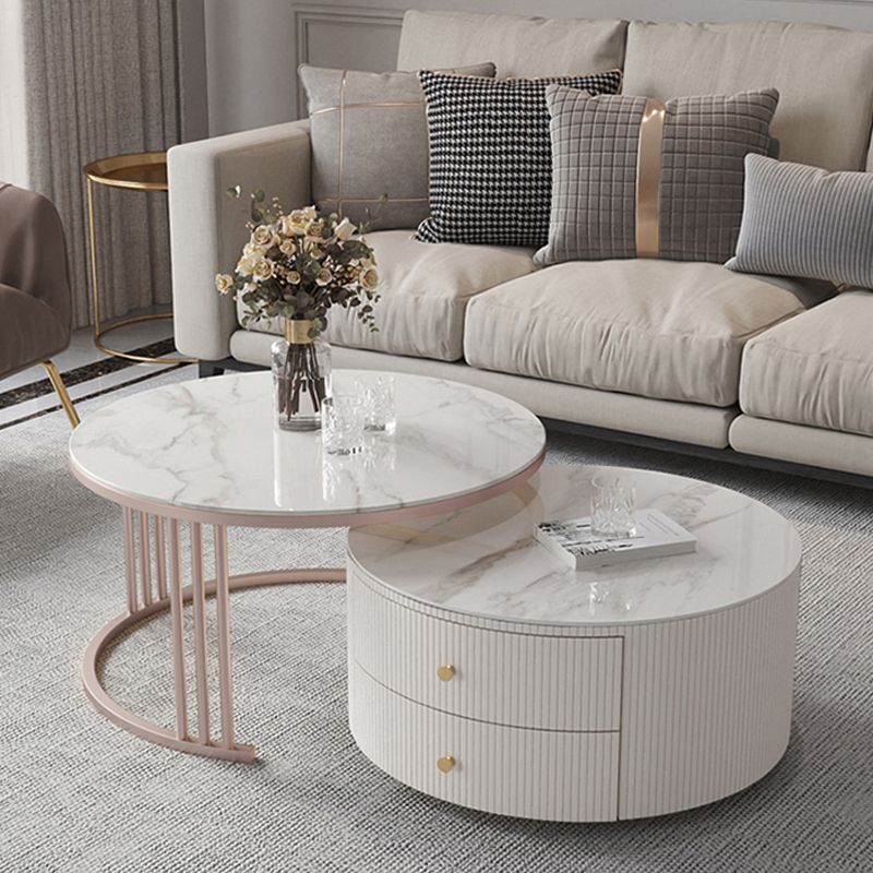 Glam Nesting Coffee Table Set Drum Round Slate Coffee Table with Drawers Clearhalo 'Coffee & Accent Tables' 'Coffee Tables' 'coffee_tables' 'furn' 'furn_coffee_tables' 'Furniture' 'Living Room Furniture' 1200x1200_792d392b-93aa-43b9-ac76-ca8fcde81740