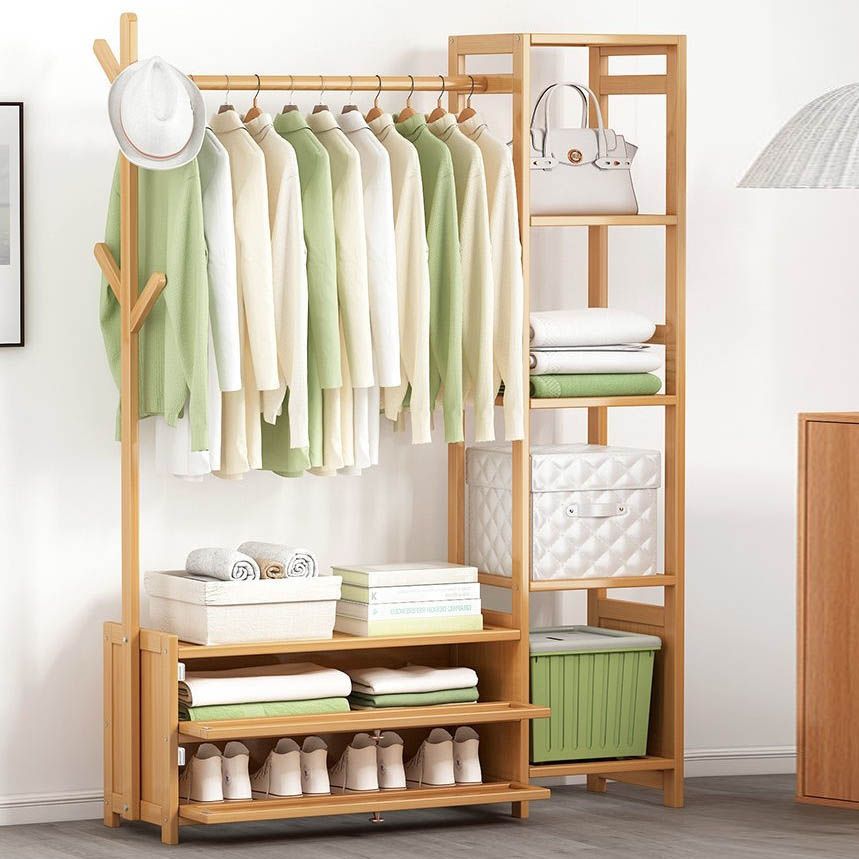 Contemporary Style Wardrobe Armoire Bamboo Armoire with Garment Rod for Home Clearhalo 'Armoires & Wardrobes' 'armoires_wardrobes' 'Bedroom Furniture' 'furn' 'furn_armoires_wardrobes' 'Furniture' 1200x1200_792e2adb-a3ec-4bc2-a773-3e83b1ae897f