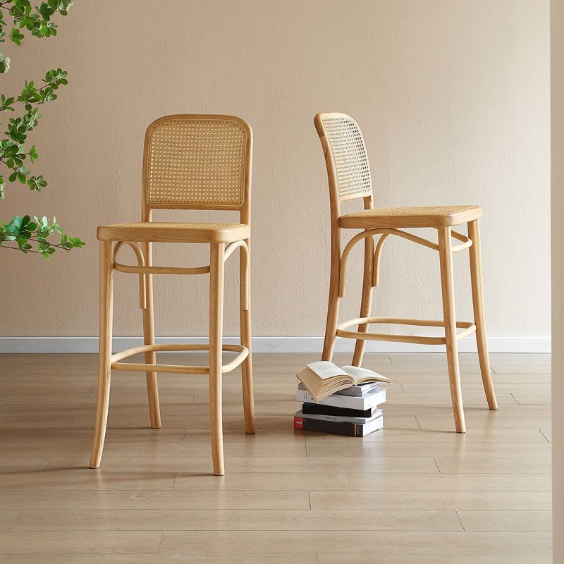 Tabouret de bar en rotin sans bras contemporain avec base de bois massif en cendres