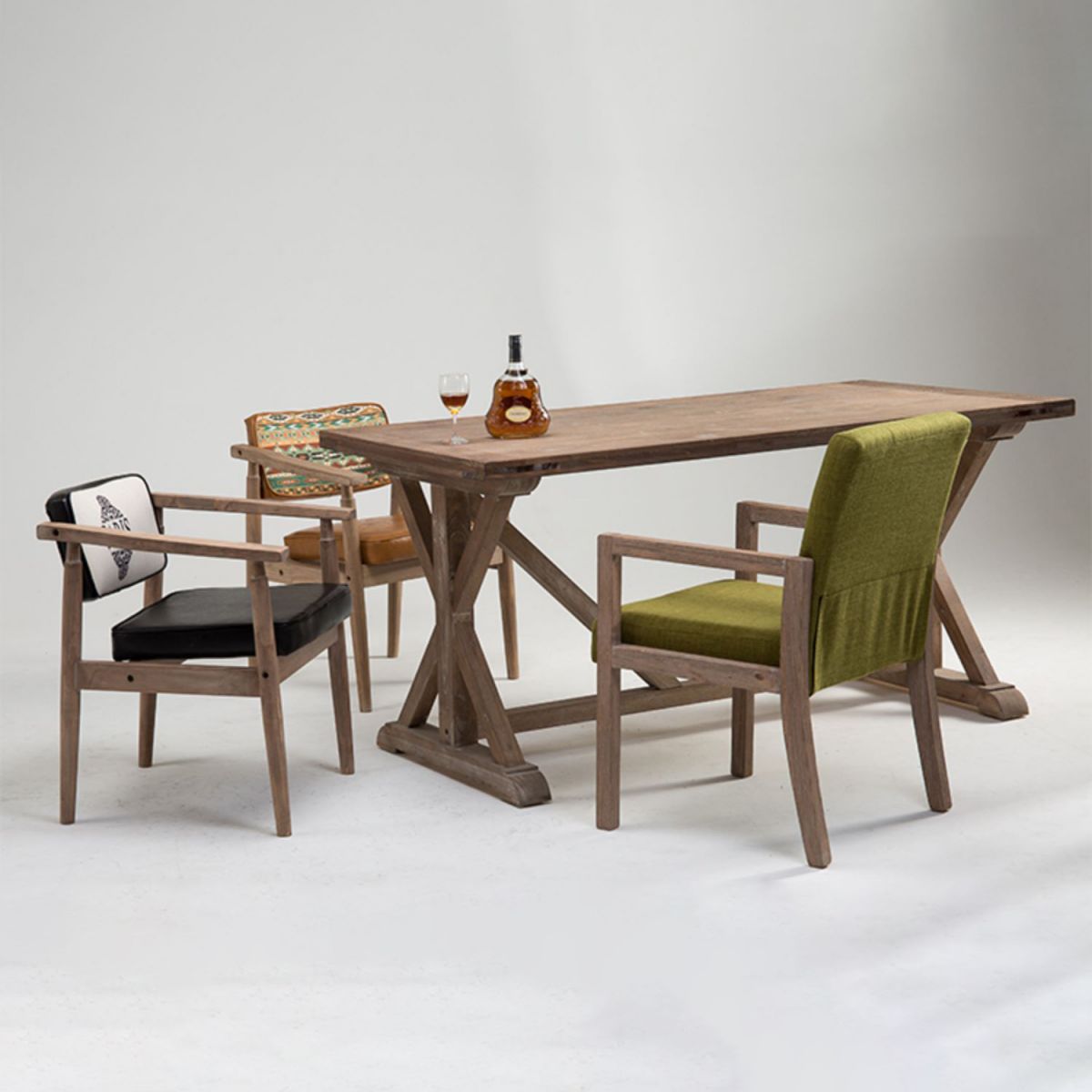 Farmhouse Rubberwood Open Back Arm Chair Matte Finish Leather Dining Chair Clearhalo ' kitchen&dining_furn' 'Dining Chairs' 'Dining Tables & Seating' 'dining_chair' 'furn' 'furn_dining_chair' 'Furniture' 'furniture_dining_chair' 'Kitchen & Dining Furniture' 'kitchen' 1200x1200_79302d8b-b12a-4663-9d58-bba4f1483b17