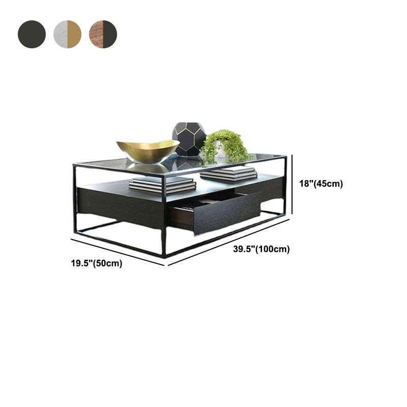 17.7" H Modern Rectangle Glass Coffee Table Metal Frame Cocktail Table with Storage Clearhalo 'Coffee & Accent Tables' 'Coffee Tables' 'coffee_tables' 'furn' 'furn_coffee_tables' 'Furniture' 'Living Room Furniture' 1200x1200_79307a4d-d4a3-4959-81ef-3a9147f731b9