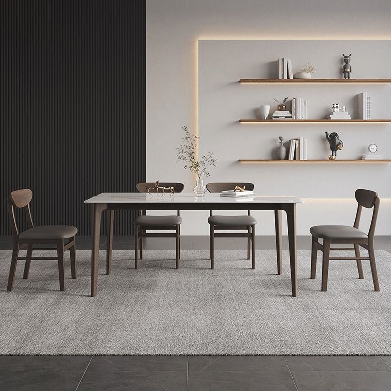 Rectangle Dining Table Mid-Century Modern Dining Table with Solid Wood Base