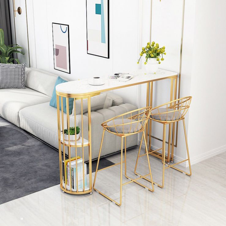 Glossy White Marble Top Bar Table with Storage Glam Specialty Pub Table for Home Clearhalo 'Bar Furniture' 'Bar Tables' 'bar_tables' 'furn' 'furn_bar_tables' 'Furniture' 'Kitchen & Dining Furniture' 1200x1200_7934dca3-1e26-4cbe-88ac-f07ca2109146