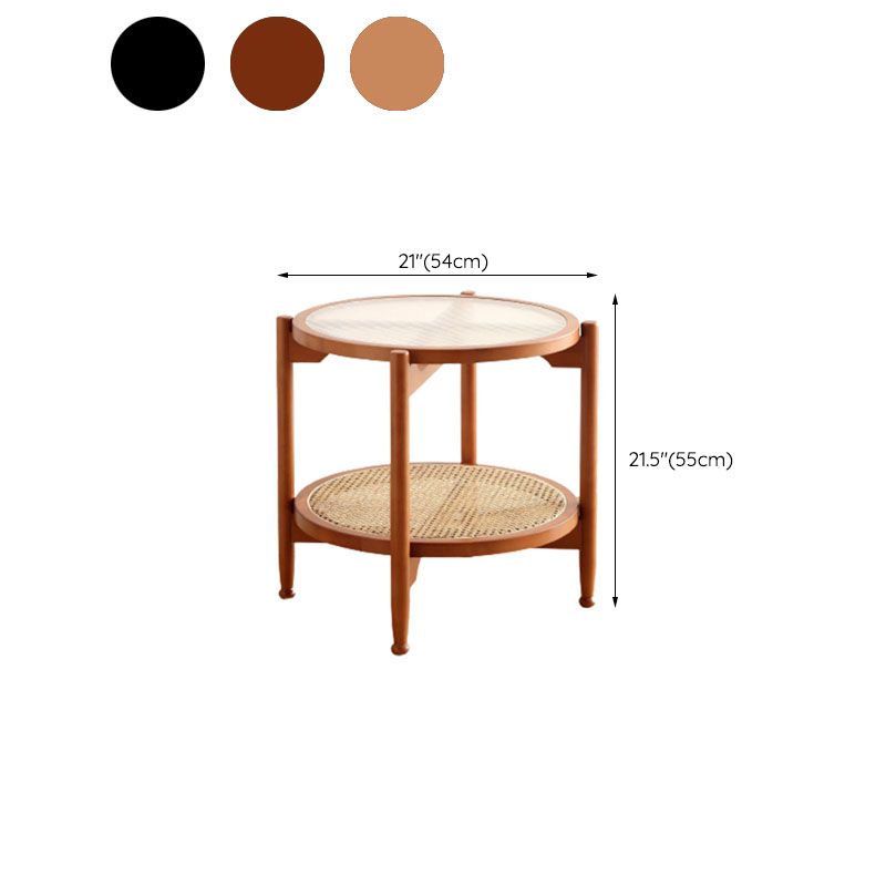 21.65 "高さの丸いガラス上部サイドテーブルウッド4脚エンドテーブル付き棚付き