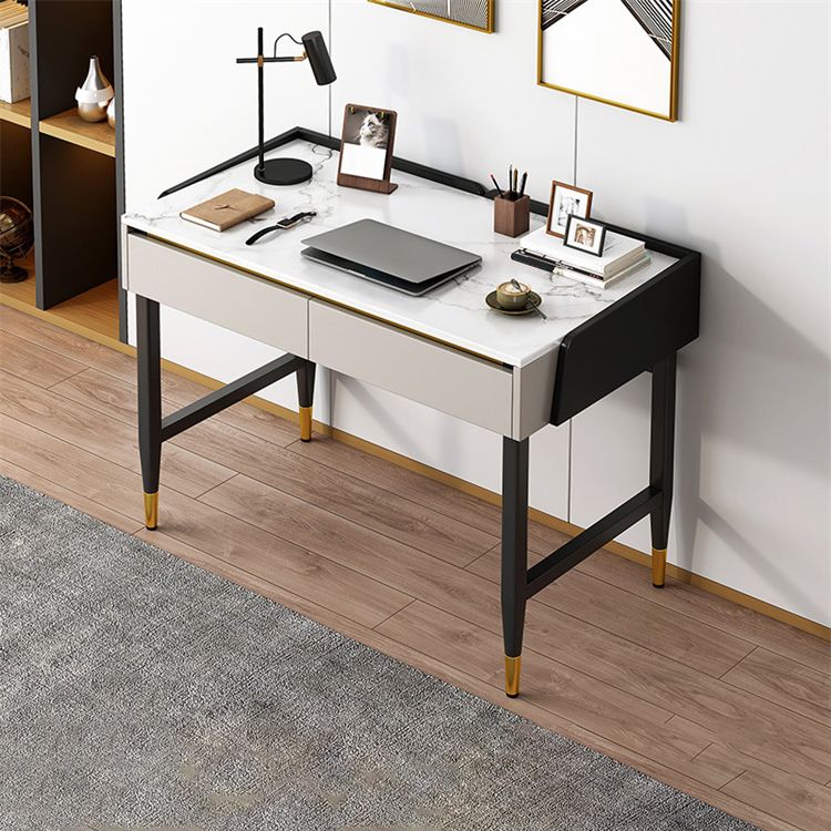 Zeitgenössischer Stein Büro -Schreibtisch Schlafzimmer Schreibtisch mit schwarzen Beinen