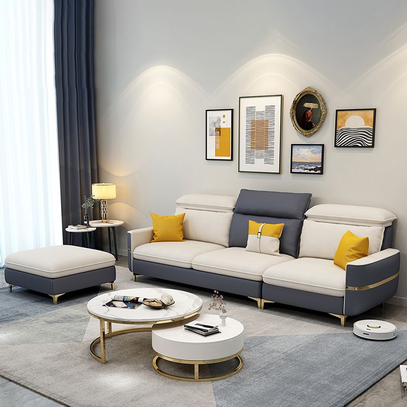 Sofa sectionnel glamour sectionnel en cuir beige avec oreillers de bostol