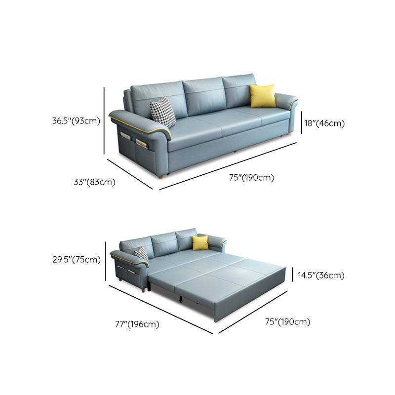 ストレージスカンジナビアソファベッドと青いフェイクレザースリーパーソファ