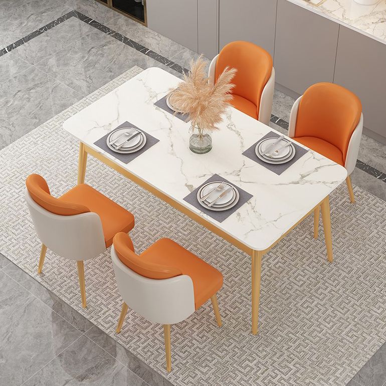 Tavolo da pranzo in ferro glam set 1/2/5/7 pezzi dinette rettangolo con pietra bianca sinterizzata