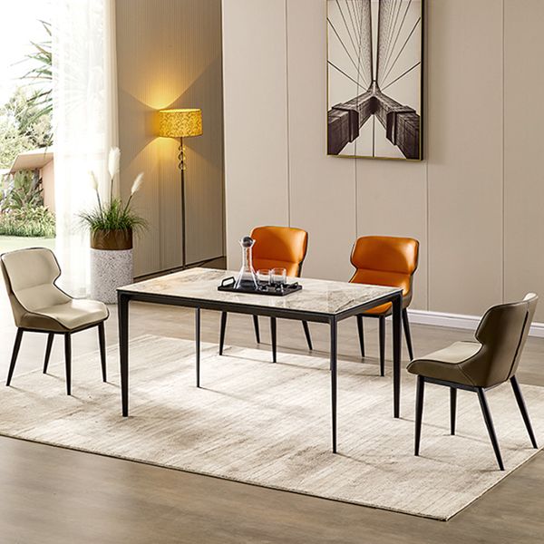 Modern Simple Side Chair Faux Leather Side Dining Chair with Metal Base for Home Use