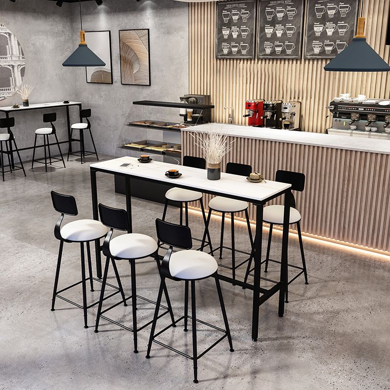 Indoor White and Black Counter Wine Table Rectangle Stone Bar Height Pub Table