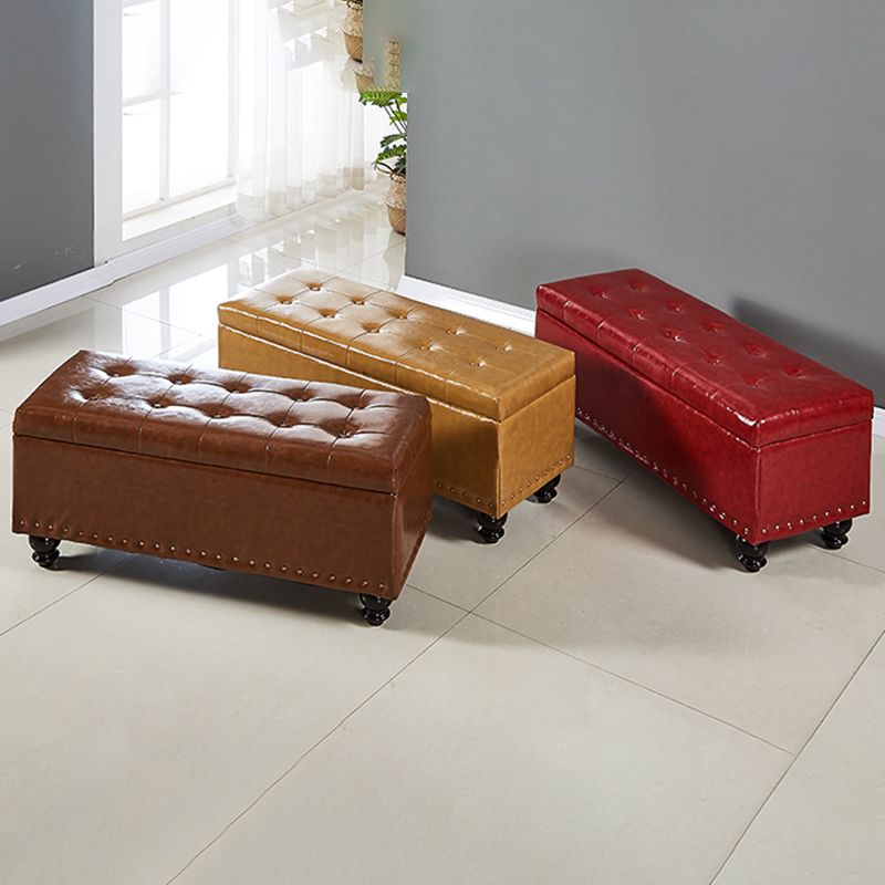 Traditional Faux Leather Ottoman Plian Tufted Nailhead Trim Rectangle Ottoman with Storage Clearhalo 'furn' 'furn_ottomans_poufs' 'Furniture' 'Living Room Furniture' 'Ottomans & Poufs' 'ottomans_poufs' 1200x1200_79491cb7-f255-43ea-8458-9c34db384b98