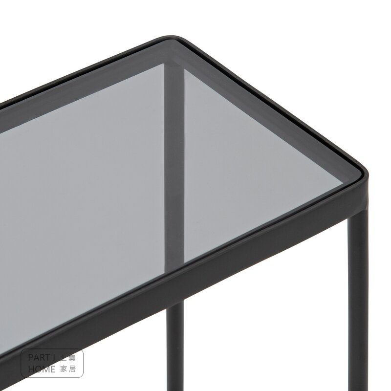 Rectangle Glass/ Metal Top Side Table 27.5" Tall 4 Legs End Table with Shelf