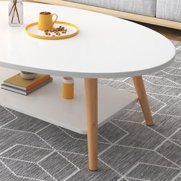 Tavolo da caffè in legno massiccio ovale moderno con scaffale di stoccaggio e 4 gambe