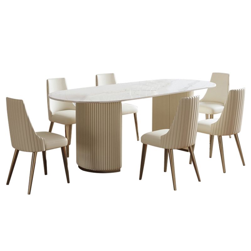 Ovale eettafel van gesinterd steen Luxe vaste tafel met dubbel onderstel