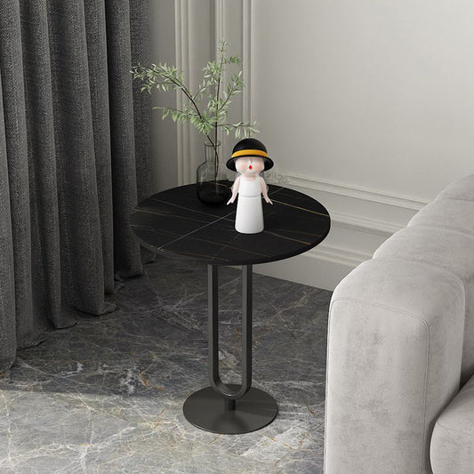 21.6"Tall Round Stone Top End Table Iron Pedestal Sofa Side Table Clearhalo 'Coffee & Accent Tables' 'End & Side Tables' 'end_side_tables' 'furn' 'furn_end_side_tables' 'Furniture' 'Living Room Furniture' 1200x1200_7950364b-668a-44e4-aa60-a2c833184362