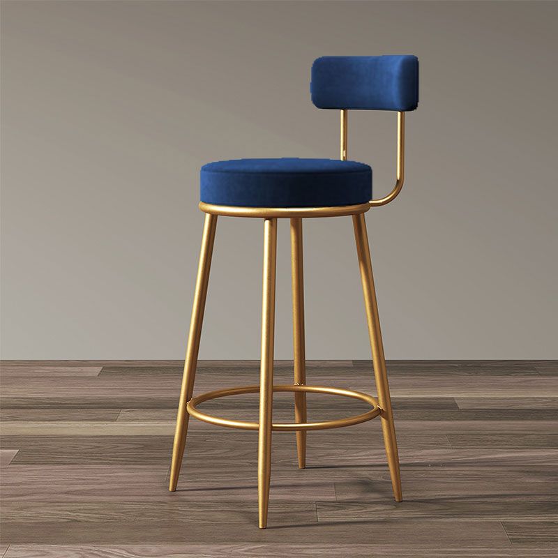 Nordic Backrest Armless Counter Stool Iron Bar Stool with Footrest and Cushion