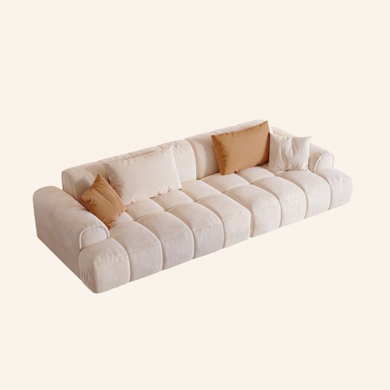 Contemporary Beige Round Arm Standard Sofa Tight Back Suede Couch with Pillows Clearhalo 'furn' 'furn_sofas' 'Furniture' 'furniture_sofas' 'Living Room Furniture' 'Sofa' 'sofas' 1200x1200_7956e5ef-e55f-48e8-9d4c-282a68dd1086