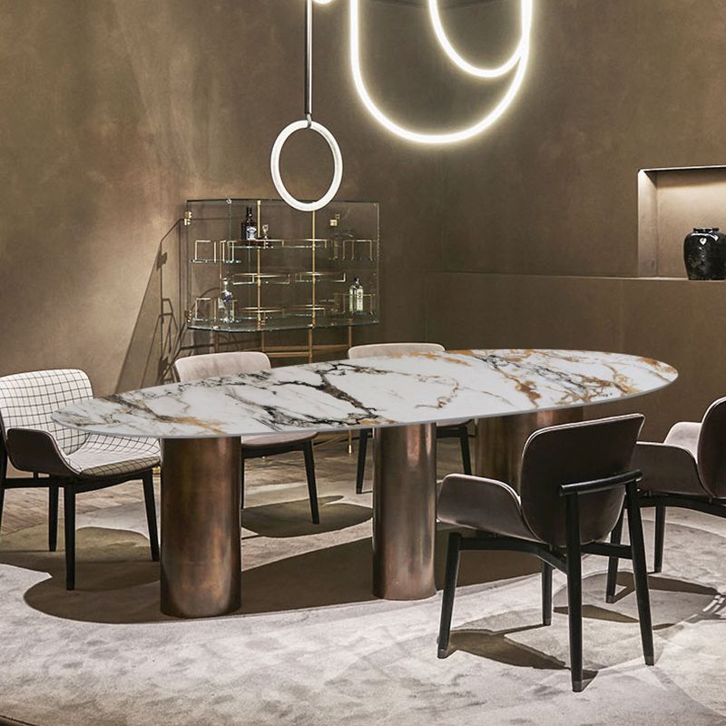 Oval Sintered Stone Dining Table Luxury Kitchen Table with Metal 3 Legs Clearhalo ' dining_table' 'Dining Tables & Seating' 'Dining Tables' 'furn' 'furn_dining_table' 'Furniture' 'furniture_dining_table' 'Kitchen & Dining Furniture' 'kitchen&dining_furn' 'kitchen' 'kitchen_dining_table' 1200x1200_79578e5f-7907-43fa-a525-8a9be3728b42