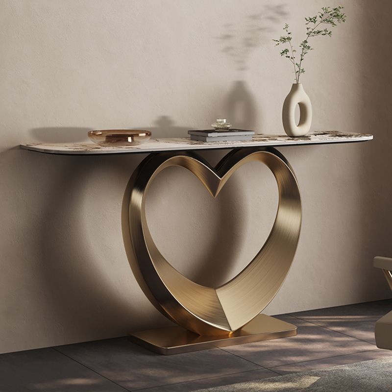 Half Moon Shape Contemporary Console Table Gold Stone Console Sofa Table Clearhalo 'Console Tables' 'console_tables' 'Entry & Mudroom Furniture' 'furn' 'furn_console_tables' 'Furniture' 1200x1200_7958f873-7b52-4da4-afe6-d254106b0b6c