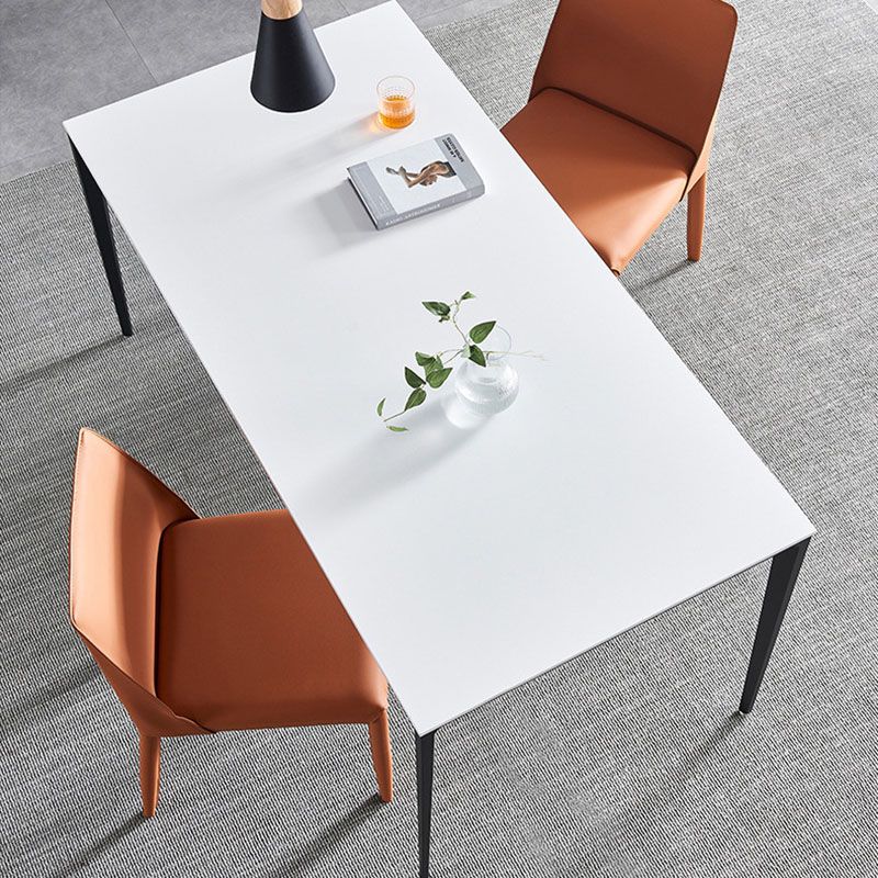 Modern Rectangle Dining Table Sintered Stone Top Table with 4 Black Metal Legs Clearhalo 'Dining Tables & Seating' 'Dining Tables' 'dining_table' 'furn' 'furn_dining_table' 'Furniture' 'Kitchen & Dining Furniture' 1200x1200_795ad646-c58e-41cd-9596-00a2c97c72b5