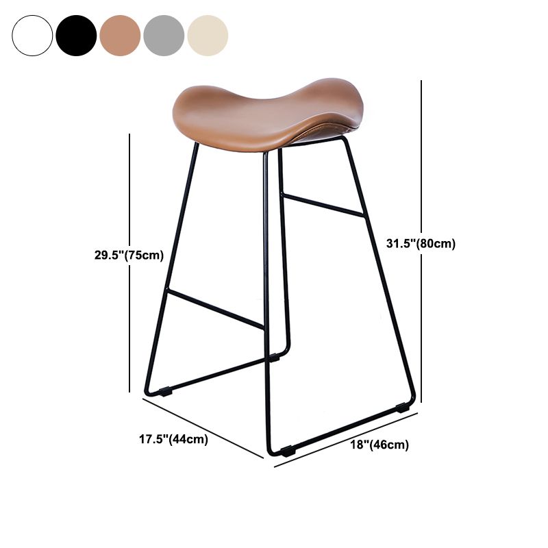 Industrial Armless Bucket Counter Stool Faux Leather Bar Chair with Metal Legs