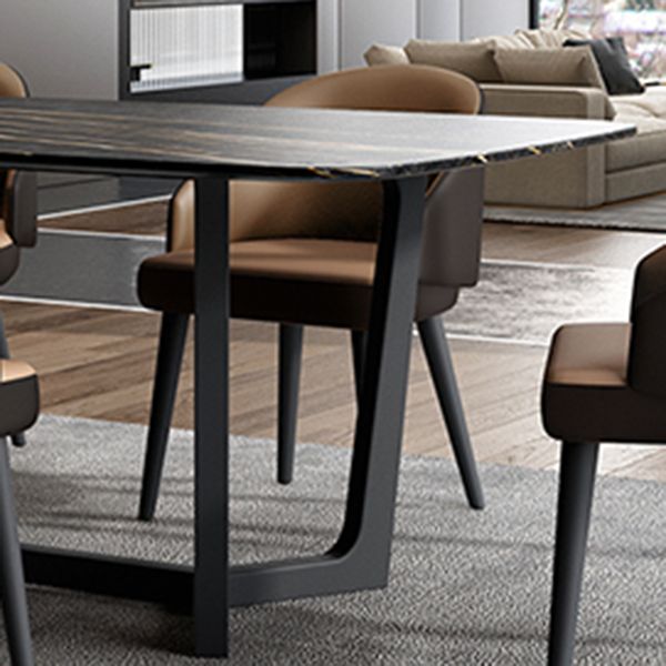 Industrial Sintered Stone Table for Restaurant Rectangle Black Table with Trestle Base Clearhalo 'Dining Tables & Seating' 'Dining Tables' 'dining_table' 'furn' 'furn_dining_table' 'Furniture' 'Kitchen & Dining Furniture' 1200x1200_795d9bf2-e827-47de-ac22-48419627b6ad