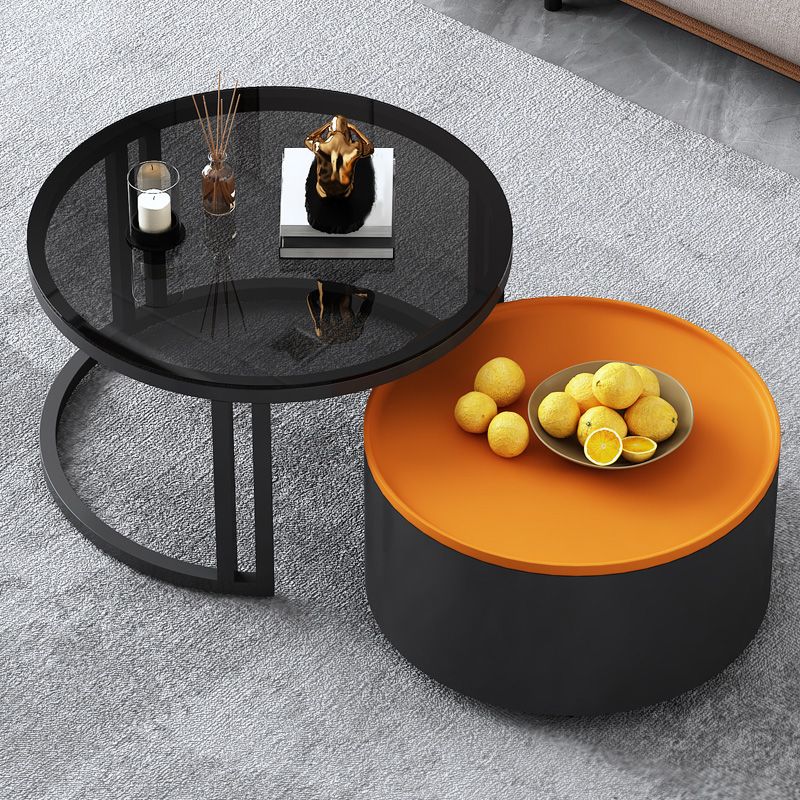 Modern Style Wooden&tempered Glass Top Circular Nested Coffee Table Clearhalo 'Coffee & Accent Tables' 'Coffee Tables' 'coffee_tables' 'furn' 'furn_coffee_tables' 'Furniture' 'furniture_coffee_tables' 'Living Room Furniture' 1200x1200_7963d1a2-9484-43f8-8b5d-7fcefeed57fa