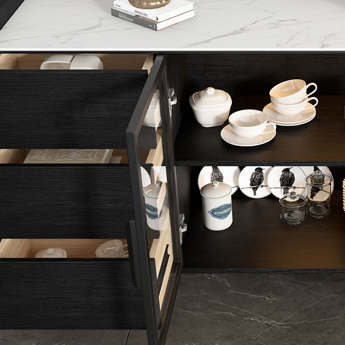 Stone Top Dining Room Sideboard Cabinet Modern Credenza with Drawer and Glass Door Clearhalo 'buffet_sideboard' 'Buffets & Sideboards' 'furn' 'furn_buffet_sideboard' 'Furniture' 'Kitchen & Dining Furniture' 1200x1200_79642729-98e0-49af-b1ea-aa1e092b4c84