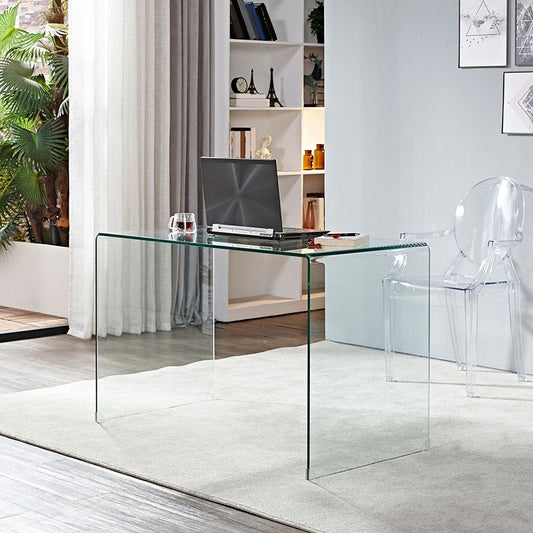 Moderner Glas Top -Schreibtisch Schlittenbasis 29,53 "hoher Büroschreibtisch
