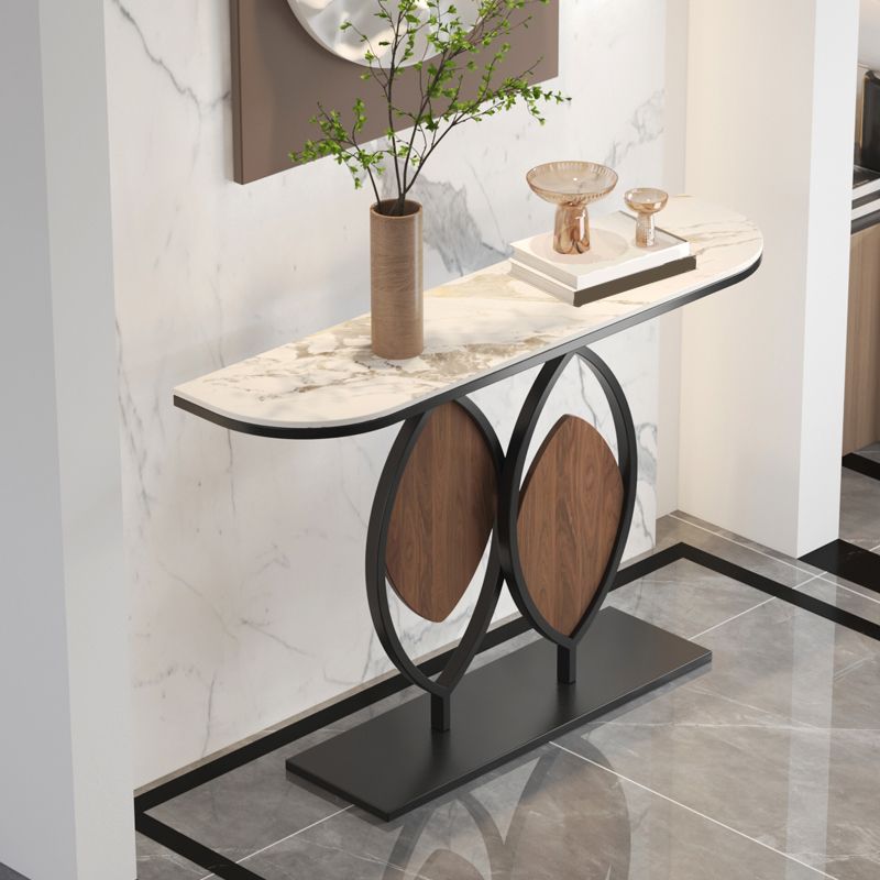 Mesa de consola base de metal con media luna de piedra para el salón 11.81 "