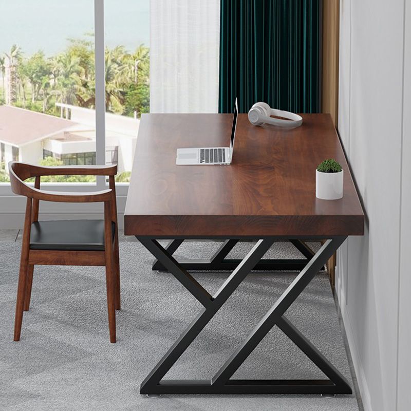 Contemporary Office Desk Antique Finish Solid Wood Computer Desk with Metal Legs Clearhalo 'furn' 'furn_office_desk' 'Furniture' 'Office Desks' 'Office Furniture' 'office_desk' 1200x1200_79669fa1-8c10-4218-8455-c31180e4bf63