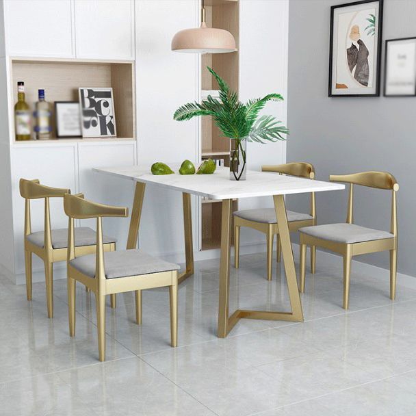 Glam Style 1/5 Pieces Dining Set with Rectangle Stone Top Table for Dining Room Clearhalo 'Dining Room Sets' 'Dining Tables & Seating' 'dining_room_set' 'furn' 'furn_dining_room_set' 'Furniture' 'furniture_dining_room_set' 'Kitchen & Dining Furniture' 'kitchen&dining_furn' 'kitchen' 1200x1200_7967d96e-f0c0-4589-9387-82dd75d45d42