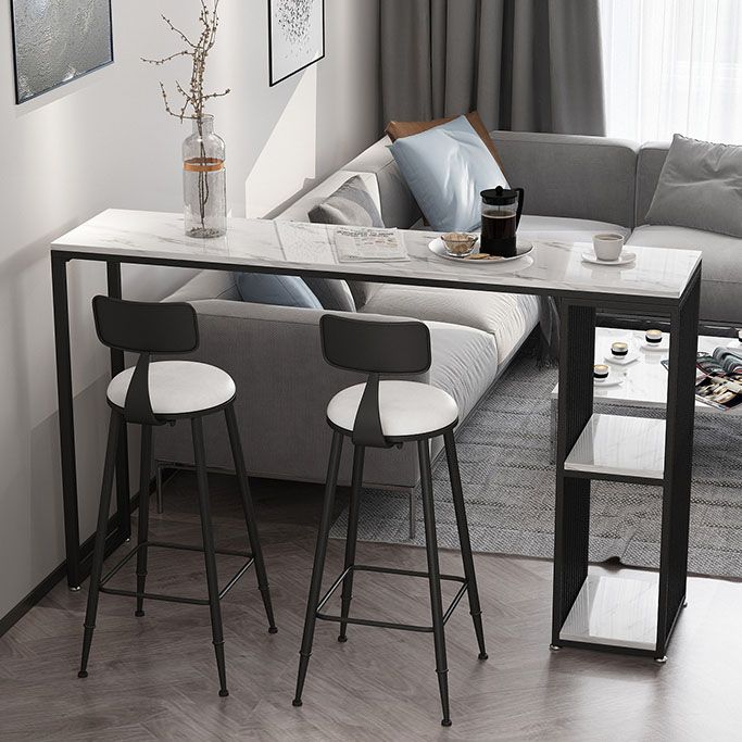 Tavolo da bar in marmo artificiale rettangolare tavolo da bistrot moderno con doppio piedistallo in nero