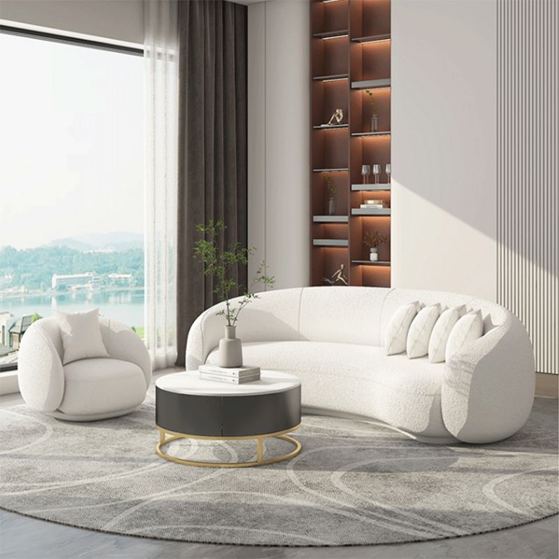Contemporary Sloped Arm Sofa 25.6" H Curved Back Wool Sofa in White